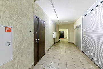 Russia, Moscow- May 21, 2020: interior apartment public place, entrance of the house. doors, walls, corridors staircase