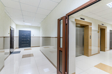 Russia, Moscow- May 21, 2020: interior apartment public place, entrance of the house. doors, walls, corridors staircase