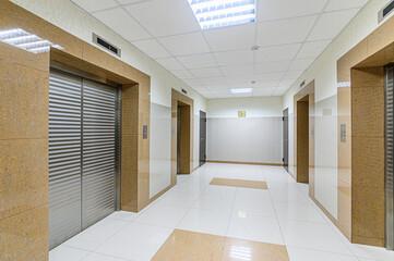 Russia, Moscow- May 21, 2020: interior apartment public place, entrance of the house. doors, walls, corridors staircase