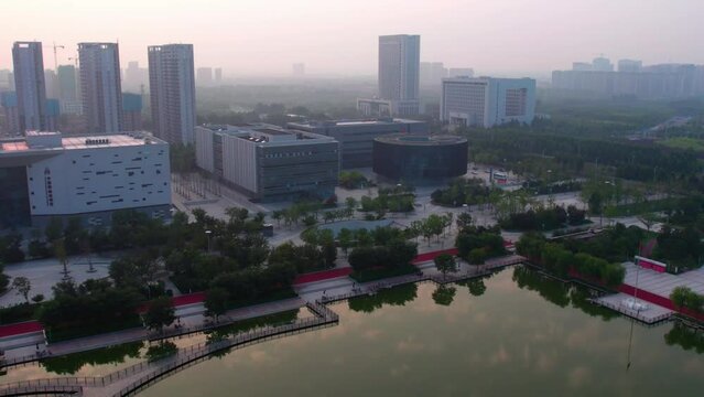 Aerial photography of Shandong Zibo CBD office building