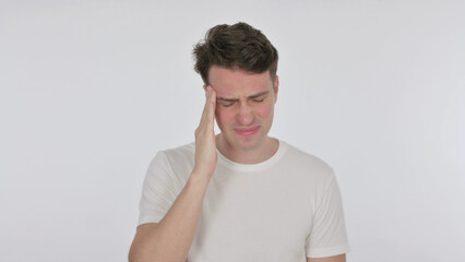 Obraz premium Young Man with Headache on White Background