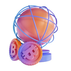 3D illustration colorful global bitcoin