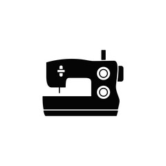 Sewing machine icon in black flat glyph, filled style isolated on white background