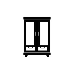 Obraz premium Wardrobe cabinet furniture icon in black flat glyph, filled style isolated on white background