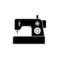 Sewing machine icon in black flat glyph, filled style isolated on white background