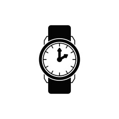 wrist watch icon in black flat glyph, filled style isolated on white background