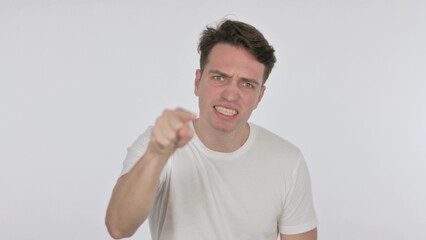 Angry Young Man Abusing on White Background