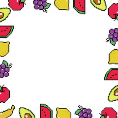 Square frame fruits pixel art design background