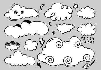 Hand drawn weather collection. Flat style vector illustration on gray background.