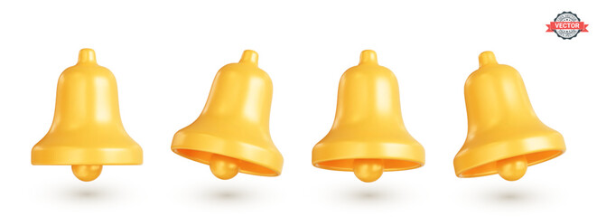 Golden bells icons set. Realistic 3D vector illustration isolated on a white background