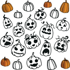 Happy halloween doodle pumpkins