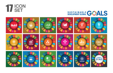 Sustainable Development colorful Icon set for social work design. Corporate social responsibility project resource. Goals to success. Black and white work. Vector Icon.
