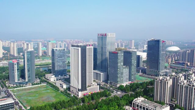 Aerial photography of modern architecture skyline in Zibo, Shandong