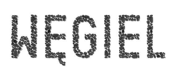 Wegiel (Polish)/ Coal (English) - typographical concept - 3D illustration