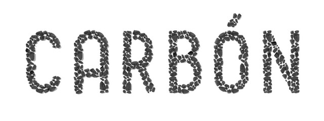 Carbon (Spanish)/ Coal (English) - typographical concept - 3D illustration