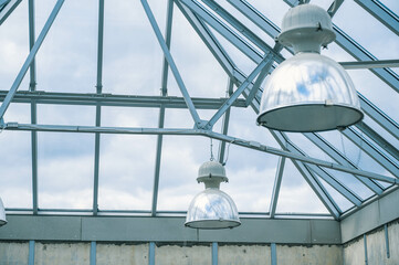modern glass and metal dome with lights