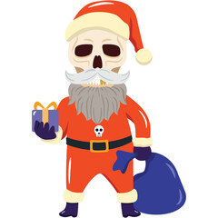 Santa ghost holding a gift in halloween fancy to go trick or treating cartoon character png file.