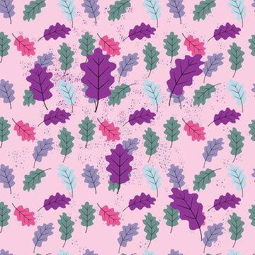 Autmn Leaves Seamless Pattern On Light Purple Textured Background