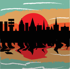 Sunset City Horizon Vector Illustration