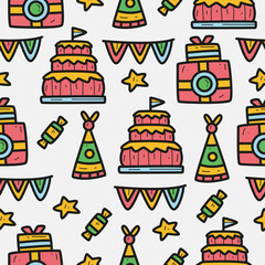 Birthday doodle cartoon seamless pattern design