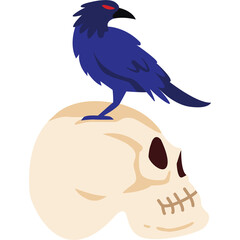 crow perched on skull in halloween fancy to go trick or treating cartoon character png file.