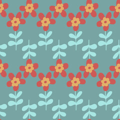 Floral pattern red green color seamless pattern for design, simple cute flower blossom for textile and wrapping paper, vector illustration
