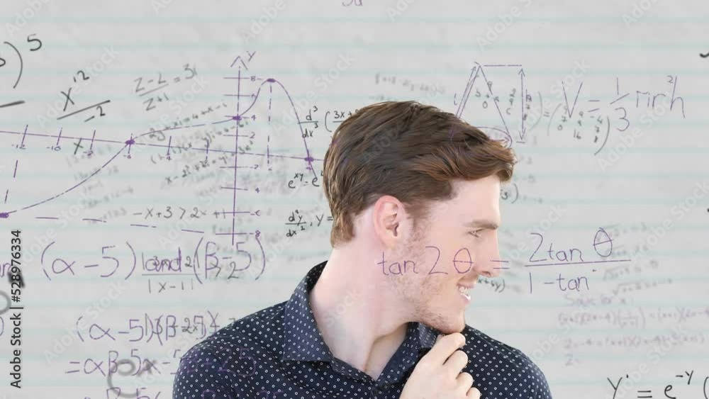 Poster animation of statistics and data processing over businessman