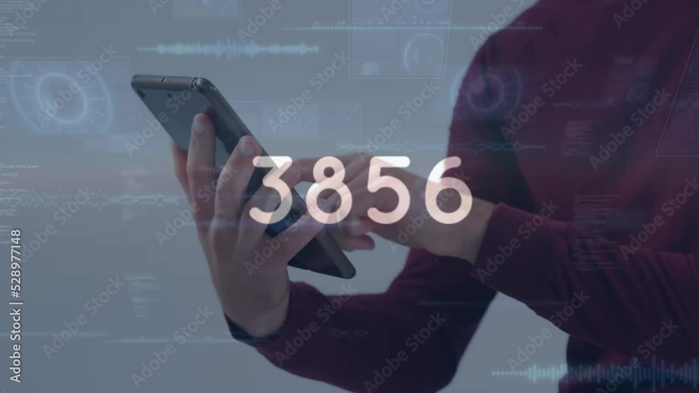Poster animation of data processing over hands using tablet
