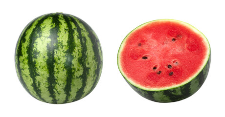Watermelon and half isolated on white background, Watermelon macro studio photo, set