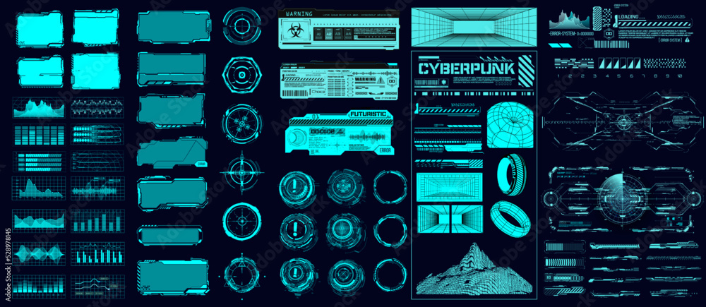 Fototapete collection sci-fi digital interface hud elements mega set pack. user interface, frame screens. blue 