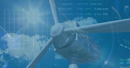 Animation of financial data processing over wind turbine - Powered by Adobe