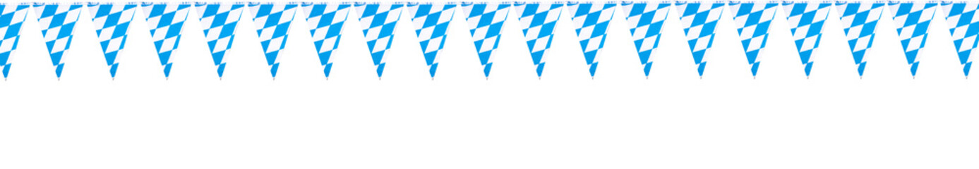 Oktoberfest flags garland on white background, isolate, mega long banner. Bavarian party flags with checkered pattern