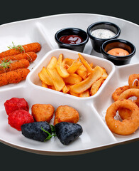 Set of fried beer snacks. Isolated on white background
