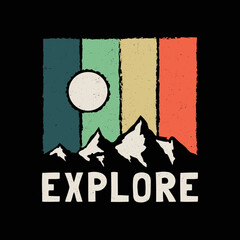 Explore outdoor mountain vintage retro illustration, perfect for t-shirt, sticker, logo and more