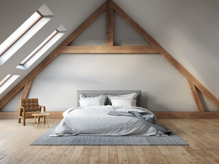 Attic bedroom in loft style