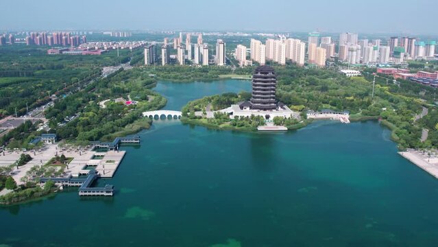 Aerial photography of ancient Chinese garden buildings in Zibo, Shandong