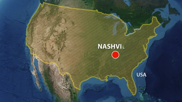 Designation of the borders the United States of America on the map and the mark of the location of the city of Nashville