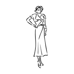 Fototapeta na wymiar vintage illustration with beautiful fashion girl retro fashion vector