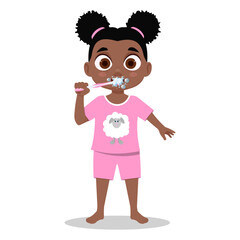 A child in pajamas brushes his teeth. Vector illustration