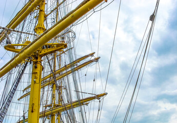 Details equipment anchor dock handlebar mast ships boats Bremerhaven Germany.