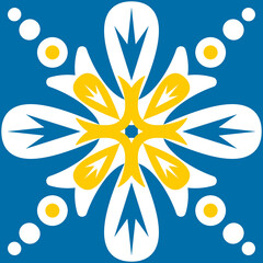 Contrast floral pattern for azulejo spanish portuguese style ceramic tile, vector illustration for design. Symmetric mandala print