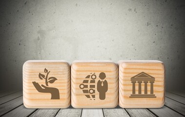 ESG Concepts on Environment, Society and Governance wooden block icon esg investment esg sustainable corporate development environmental consideration