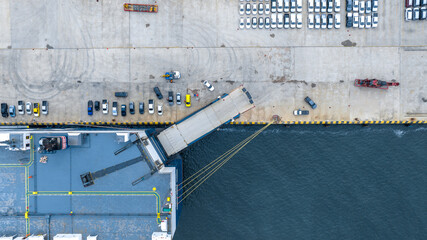 Many new cars running cargo ship, Ro-Ro Ship for import export shipping cars by Vessel Freight...