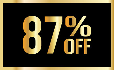87 percent discount. Golden numbers with black background. Banner for shopping, print, web, sale illustration