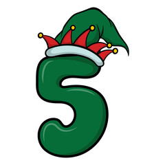 Christmas number 5, Christmas elf Numbers Five, Cute Xmas Numbers