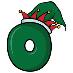 Christmas number 0, Christmas elf Numbers Zero, Cute Xmas Numbers