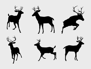deer silhouette set, Graphic black silhouettes of wild deerS