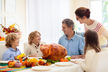 Thanksgiving family dinner. Roasted turkey meal.