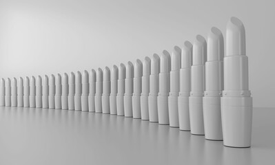 3d rendering of a row of colorless lipsticks.