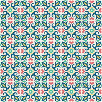 Vector Azulejo tile pattern, retro old tiles mosaic